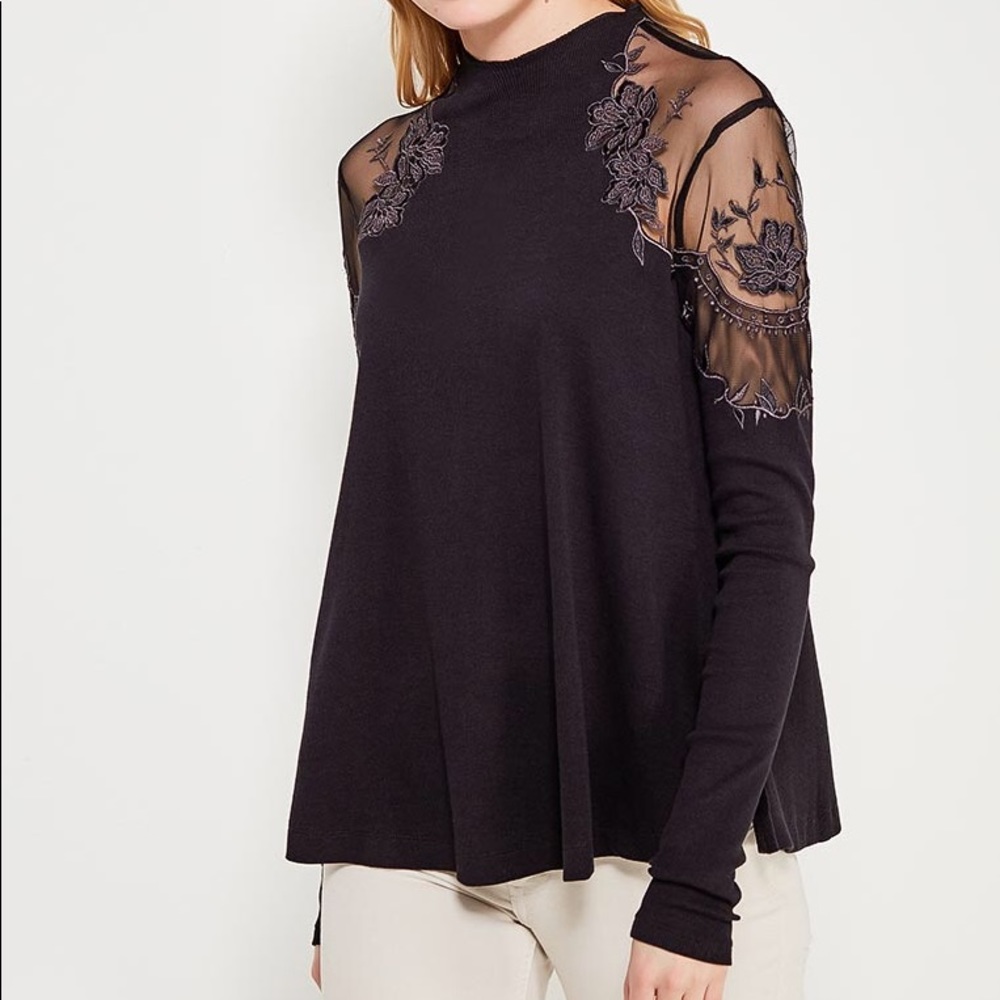 black sheer shoulder sweater